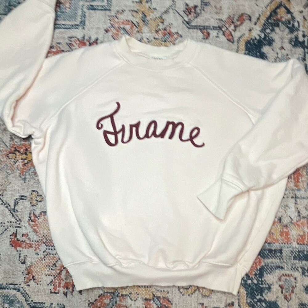 FRAME Denim Old School Light Pink Cursive Logo Embroidered Sweatshirt Women’s S